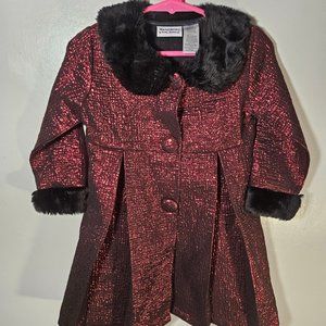 Blueberi Boulevard 3T Girls Holiday Overcoat Jacket Fur Trim Metallic Red